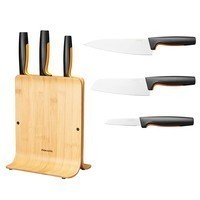 Фото Набор ножей Fiskars FF с бамбуковой подставкой 4 пр 1057553